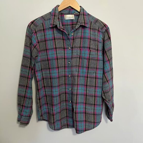 IVY CLUB CLASSICS Vintage Plaid Flannel Button Down Men's Size Medium - Picture 1 of 5